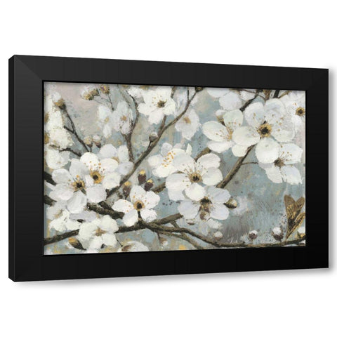 Cherry Blossoms I Blue Black Modern Wood Framed Art Print by Wiens, James