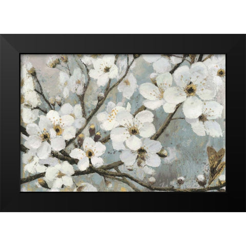 Cherry Blossoms I Blue Black Modern Wood Framed Art Print by Wiens, James