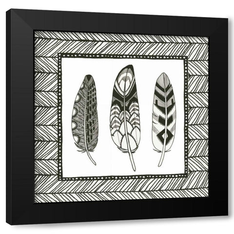 Geo Feathers Square III Black Modern Wood Framed Art Print by Miller, Sara Zieve