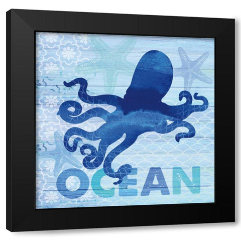 Sea Glass Octopus Black Modern Wood Framed Art Print with Double Matting by Studio Bella