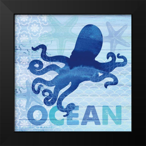 Sea Glass Octopus Black Modern Wood Framed Art Print by Studio Bella