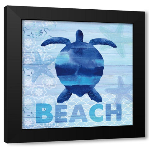 Sea Glass Turtle Black Modern Wood Framed Art Print by Studio Bella
