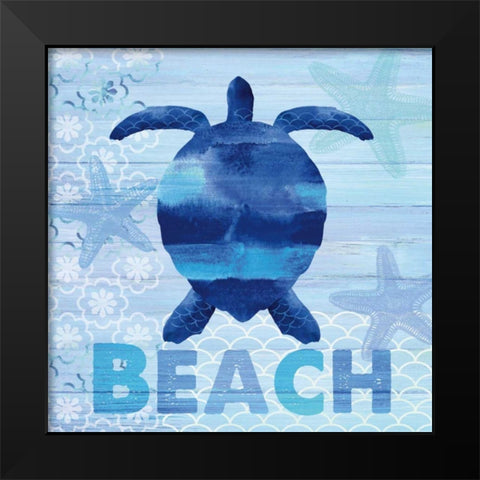 Sea Glass Turtle Black Modern Wood Framed Art Print by Studio Bella
