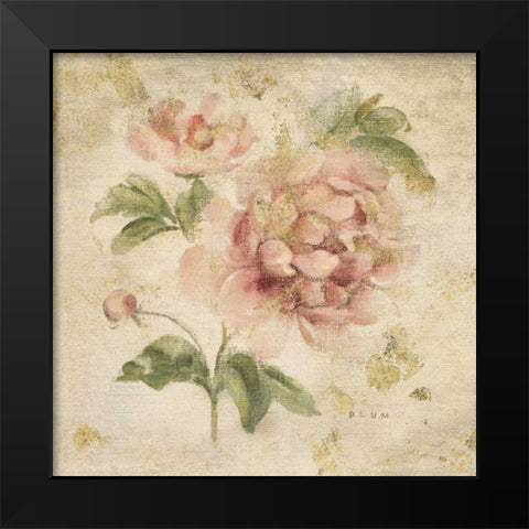 Coral Rose on Antique Linen Light Gold Black Modern Wood Framed Art Print by Blum, Cheri