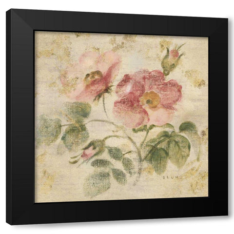 Burgundy Rose on Antique Linen Light Gold Black Modern Wood Framed Art Print with Double Matting by Blum, Cheri