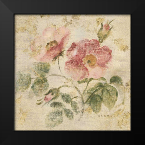 Burgundy Rose on Antique Linen Light Gold Black Modern Wood Framed Art Print by Blum, Cheri