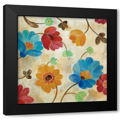Coral and Teal Garden I Black Modern Wood Framed Art Print by Vassileva, Silvia