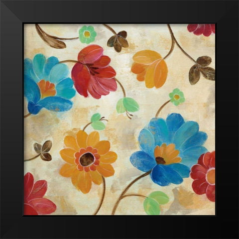 Coral and Teal Garden I Black Modern Wood Framed Art Print by Vassileva, Silvia