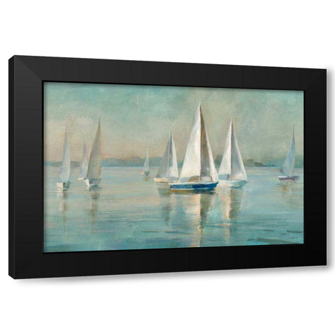 Sailboats at Sunrise Black Modern Wood Framed Art Print with Double Matting by Nai, Danhui