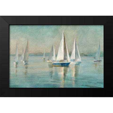 Sailboats at Sunrise Black Modern Wood Framed Art Print by Nai, Danhui