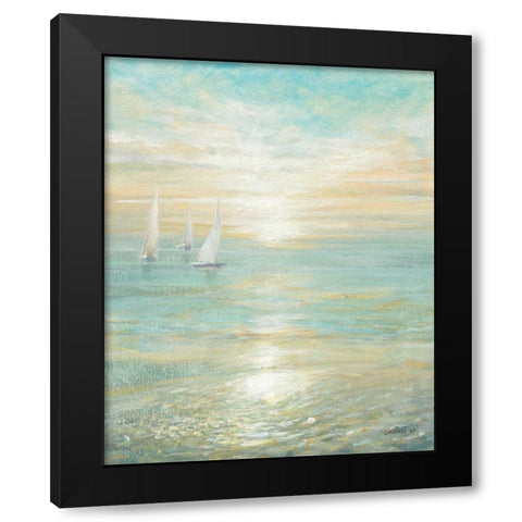 Sunrise Sailboats I Black Modern Wood Framed Art Print with Double Matting by Nai, Danhui