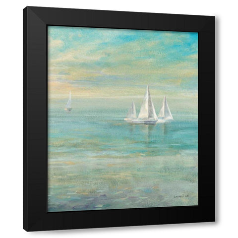 Sunrise Sailboats II Black Modern Wood Framed Art Print with Double Matting by Nai, Danhui