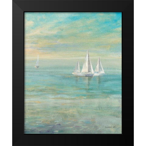 Sunrise Sailboats II Black Modern Wood Framed Art Print by Nai, Danhui