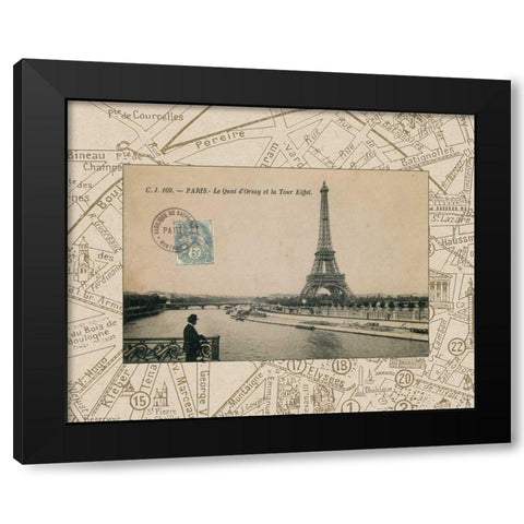 Destination Paris II Black Modern Wood Framed Art Print with Double Matting by Wild Apple Portfolio