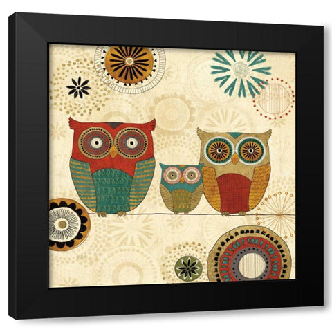 Spice Road Owls I Black Modern Wood Framed Art Print with Double Matting by Charron, Veronique