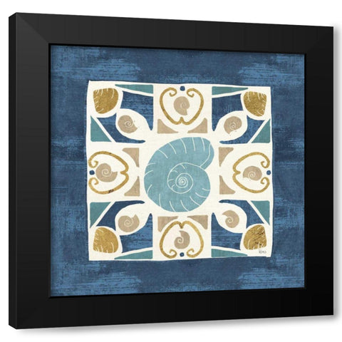 Undersea Blue Tile IV Black Modern Wood Framed Art Print with Double Matting by Charron, Veronique