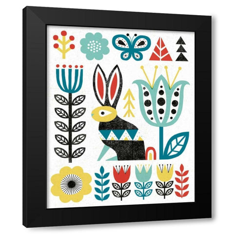Folk Lodge Rabbit V2 Teal Black Modern Wood Framed Art Print by Mullan, Michael