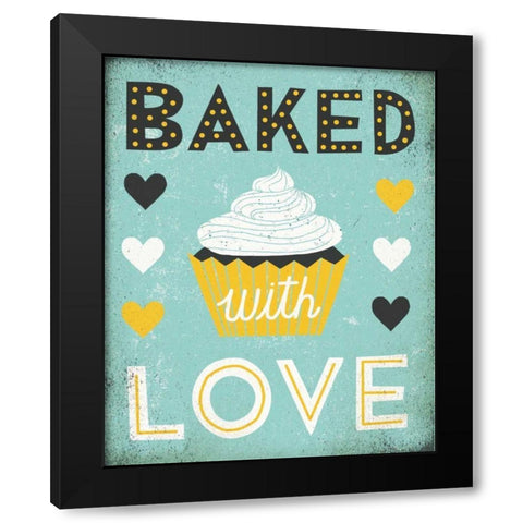 Retro Diner Baked with Love Black Modern Wood Framed Art Print with Double Matting by Mullan, Michael