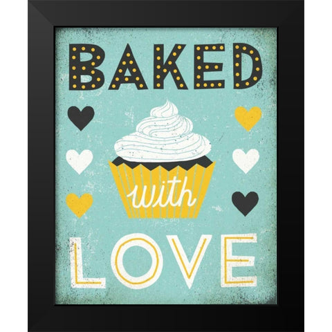 Retro Diner Baked with Love Black Modern Wood Framed Art Print by Mullan, Michael