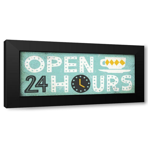 Retro Diner Open 24 Hours Panel Black Modern Wood Framed Art Print by Mullan, Michael