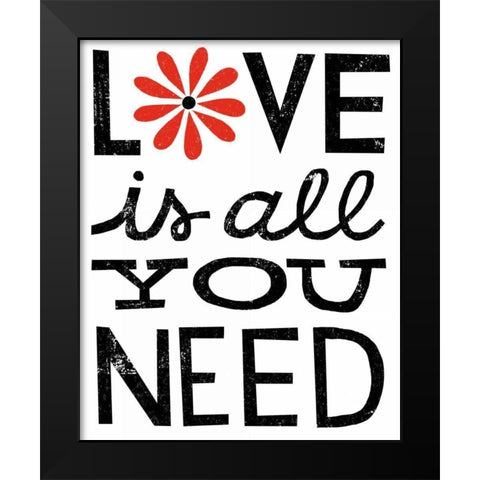 Inspiration Love II Red Flowers Black Modern Wood Framed Art Print by Mullan, Michael