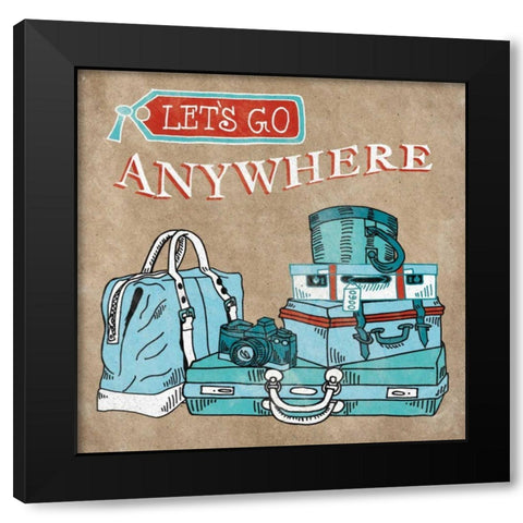 Adventure Love Suitcase Taupe Black Modern Wood Framed Art Print by Urban, Mary