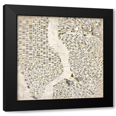 Mod New York Map Black Modern Wood Framed Art Print by Marshall, Laura