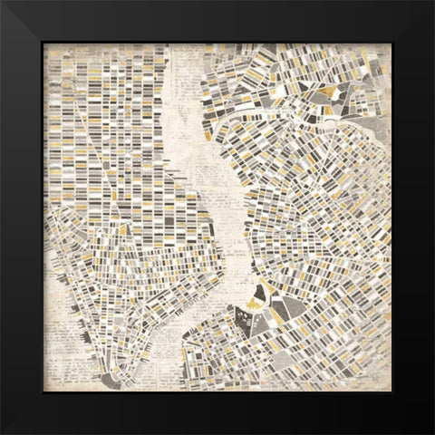 Mod New York Map Black Modern Wood Framed Art Print by Marshall, Laura