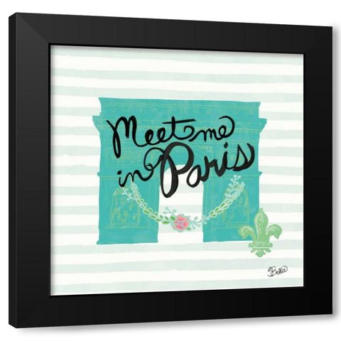 Meet Me In Paris Black Modern Wood Framed Art Print with Double Matting by Studio Bella