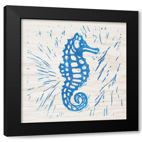 Sea Creature Seahorse Blue Black Modern Wood Framed Art Print by Prahl, Courtney