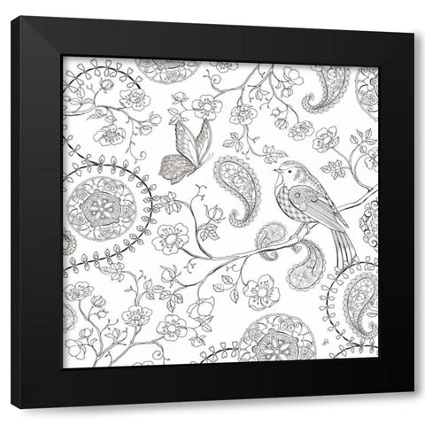 Color My World Bird Paisley square Black Modern Wood Framed Art Print with Double Matting by Daphne, Brissonnet