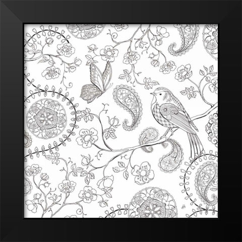 Color My World Bird Paisley square Black Modern Wood Framed Art Print by Daphne, Brissonnet