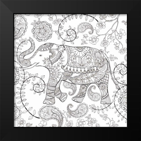 Color My World Elephant II Square Black Modern Wood Framed Art Print by Daphne, Brissonnet