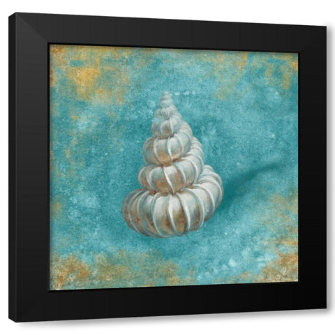 Treasures from the Sea II Aqua  Black Modern Wood Framed Art Print with Double Matting by Nai, Danhui