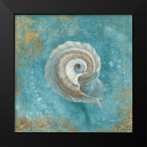 Treasures from the Sea III Aqua  Black Modern Wood Framed Art Print by Nai, Danhui