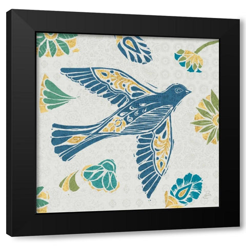 Nordic Woodcut Bird IVF Black Modern Wood Framed Art Print by Daphne, Brissonnet