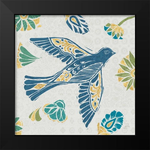Nordic Woodcut Bird IVF Black Modern Wood Framed Art Print by Daphne, Brissonnet