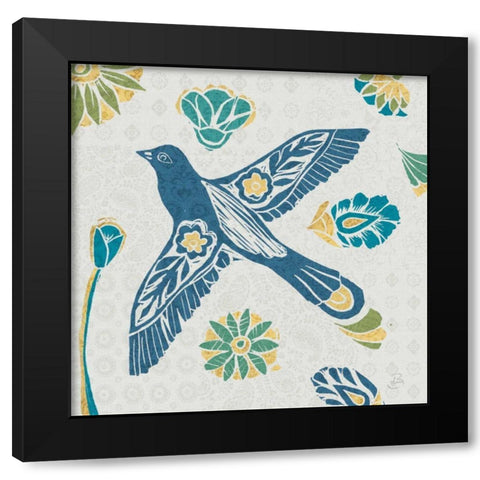 Nordic Woodcut Bird IFII Black Modern Wood Framed Art Print by Daphne, Brissonnet