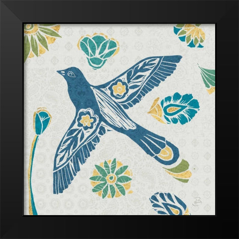 Nordic Woodcut Bird IFII Black Modern Wood Framed Art Print by Daphne, Brissonnet