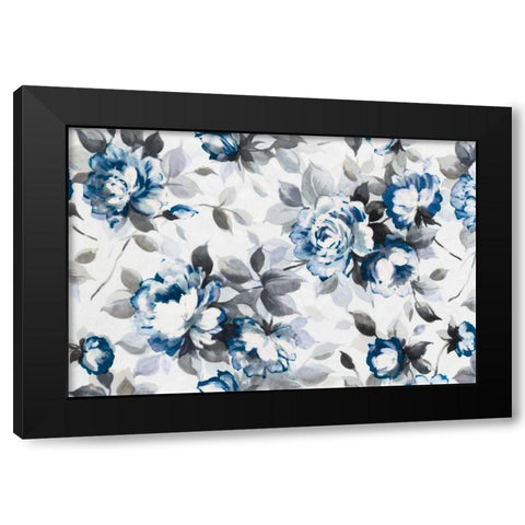 Scent of Roses Indigo Black Modern Wood Framed Art Print by Wild Apple Portfolio