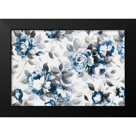 Scent of Roses Indigo Black Modern Wood Framed Art Print by Wild Apple Portfolio