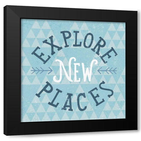 Mod Triangles Explore New Places Blue Black Modern Wood Framed Art Print with Double Matting by Mullan, Michael