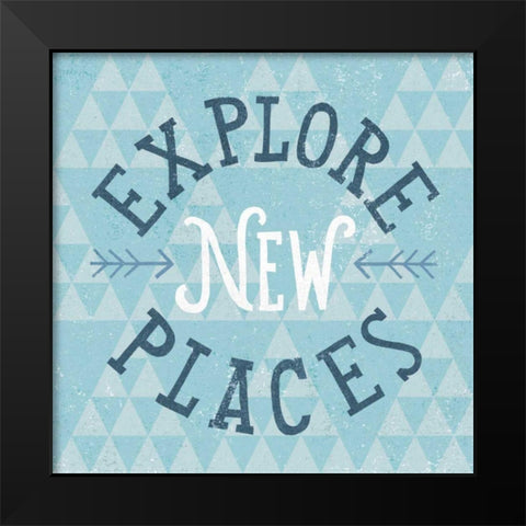Mod Triangles Explore New Places Blue Black Modern Wood Framed Art Print by Mullan, Michael