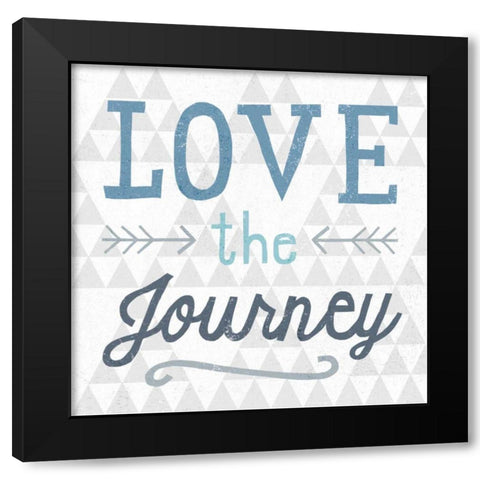 Mod Triangles Love the Journey Blue Black Modern Wood Framed Art Print with Double Matting by Mullan, Michael