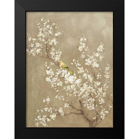 White Cherry Blossom II Neutral Crop Bird Black Modern Wood Framed Art Print by Nai, Danhui