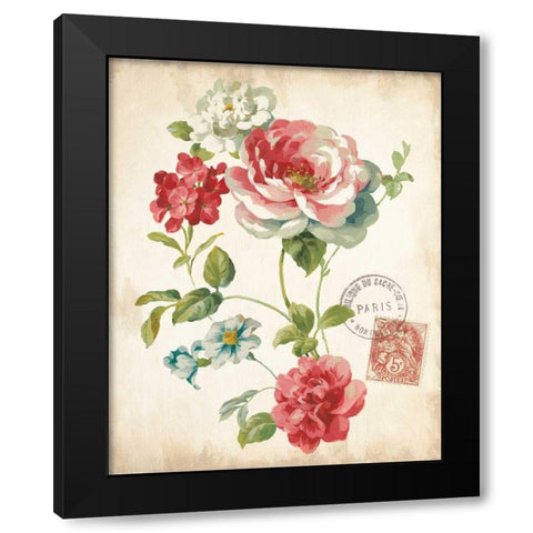 Elegant Floral II Vintage v2 Black Modern Wood Framed Art Print with Double Matting by Nai, Danhui