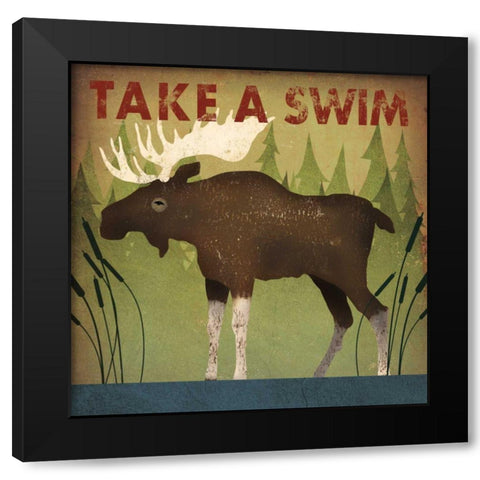 Take a Swim Moose Black Modern Wood Framed Art Print with Double Matting by Fowler, Ryan
