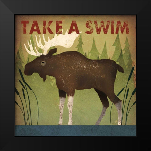 Take a Swim Moose Black Modern Wood Framed Art Print by Fowler, Ryan