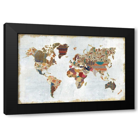 Pattern World Map Black Modern Wood Framed Art Print with Double Matting by Marshall, Laura