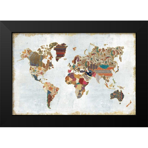 Pattern World Map Black Modern Wood Framed Art Print by Marshall, Laura